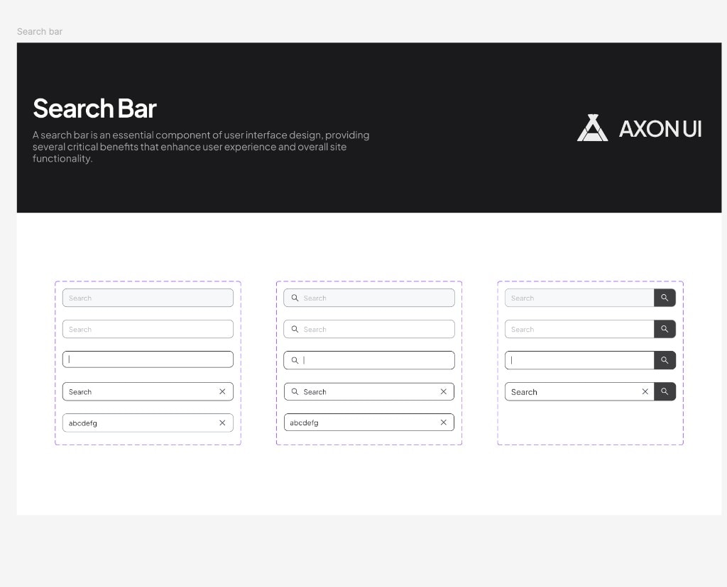 AXON UI search bar component states and variants