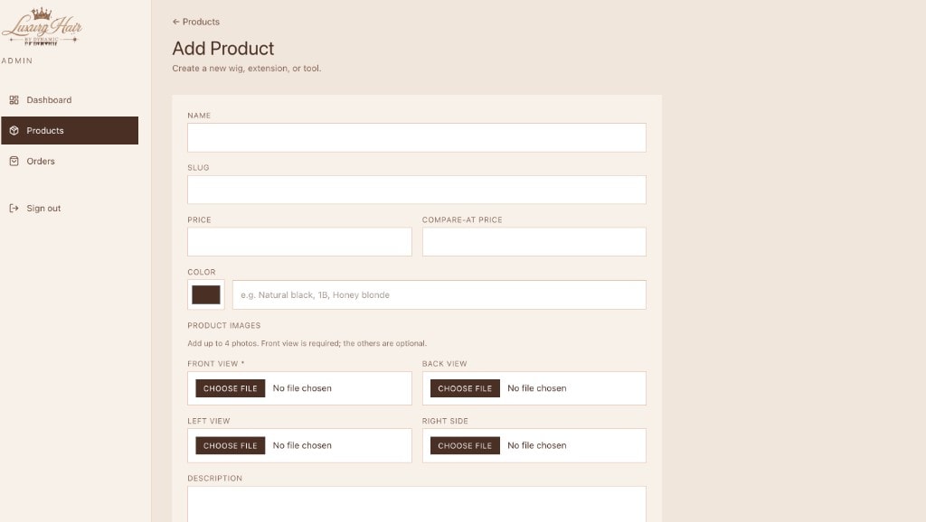 Admin Add Product form with multi-view image uploads