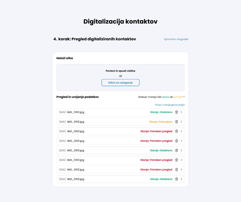 Step 4: review digitized contacts with status indicators