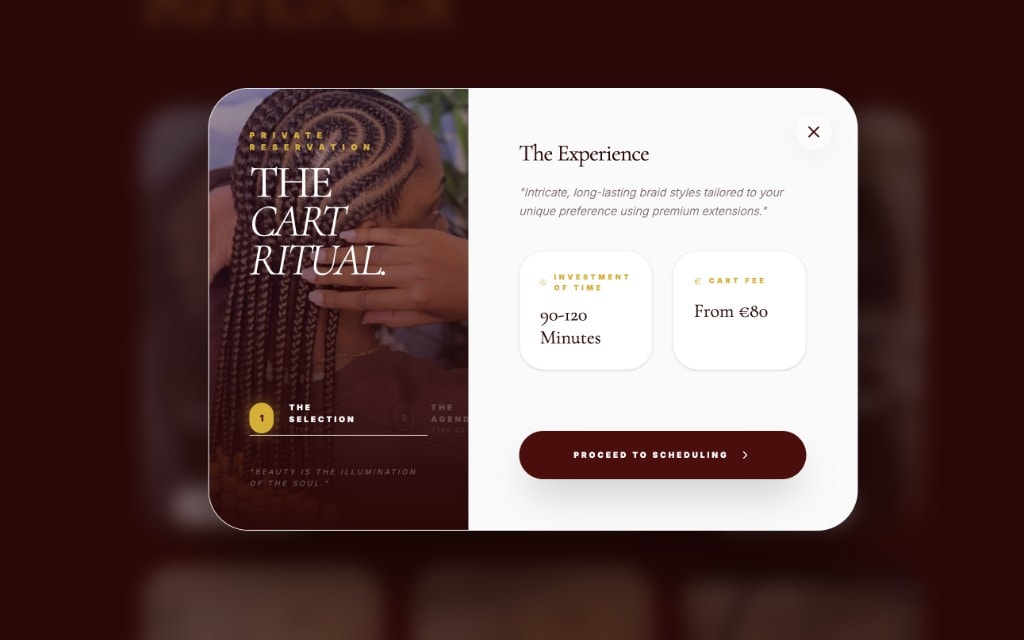 Private reservation modal for The Cart Ritual experience