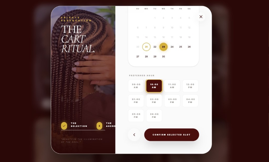 Booking calendar and preferred hour selection