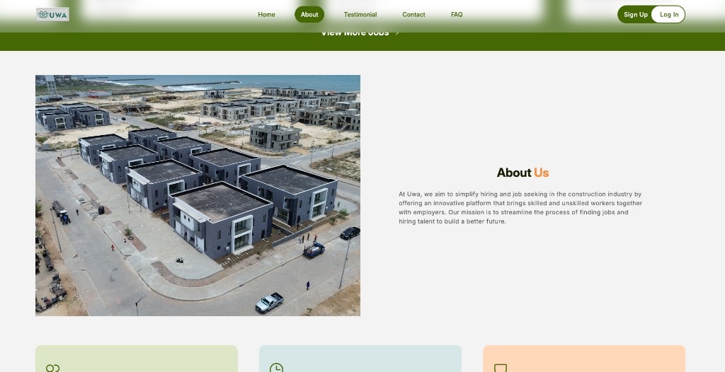 UWA marketing About Us page with construction imagery